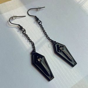 ⚰️ Earrings Handmade Drop Coffin Black Goth Dangle Grunge Metal Witchy